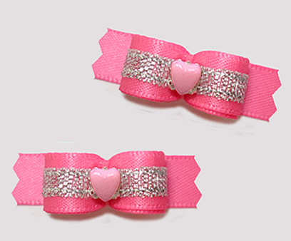 #T9510 - 3/8" Dog Bow - Perfect Pink/Sparkly Silver, Pink Heart