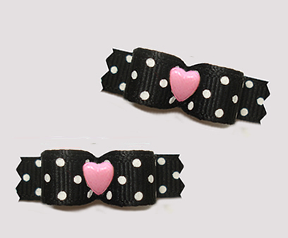 #T9512 - 3/8" Dog Bow - Cute Black/White Dots, Pink Heart