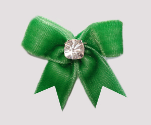 #VEL060 - Velvet Mini Dog Bow with Rhinestone Gorgeous Green