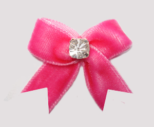 #VEL080 - Velvet Mini Dog Bow with Rhinestone Perfect Pink
