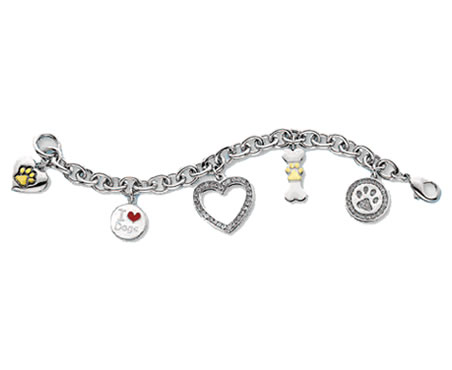 #J9537 - Rhodium Plated Dog Lover Bracelet with Crystal Heart