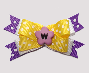 #BTQM956 - Mini Boutique Dog Bow Cheery Dots, Yellow/Purple