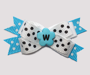 #BTQM957 - Mini Boutique Dog Bow Fun Bright Blue with Dots