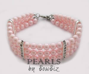#011PRLP - Pearl Dog Necklace w/Rhinestones Pink / Large