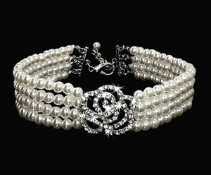 #S0555 - Dog Necklace - Stunning 4 Strand Pearls/Rhinestones, M